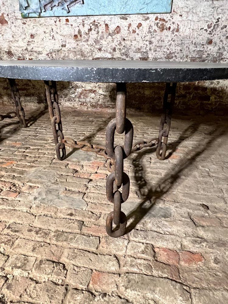 Pair of Brutalist metal chain tables, mid-20th century