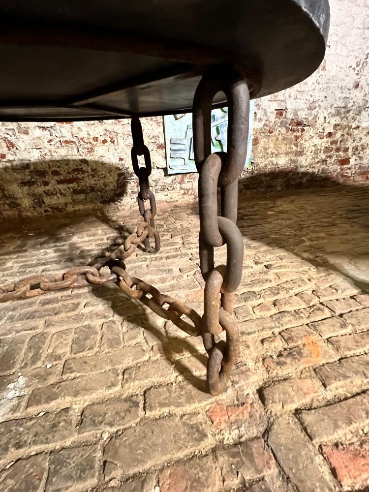 Pair of Brutalist metal chain tables, mid-20th century