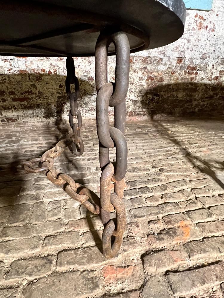 Pair of Brutalist metal chain tables, mid-20th century