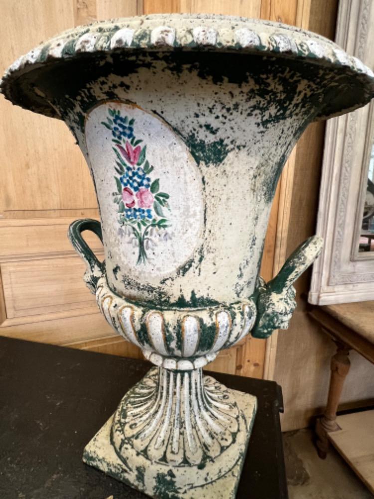 Pair of cast iron garden vases, early 20th century