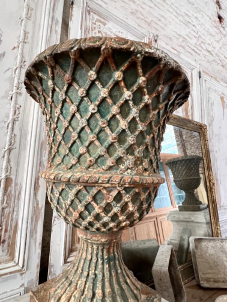 Pair of cast iron vases, late 19th century 