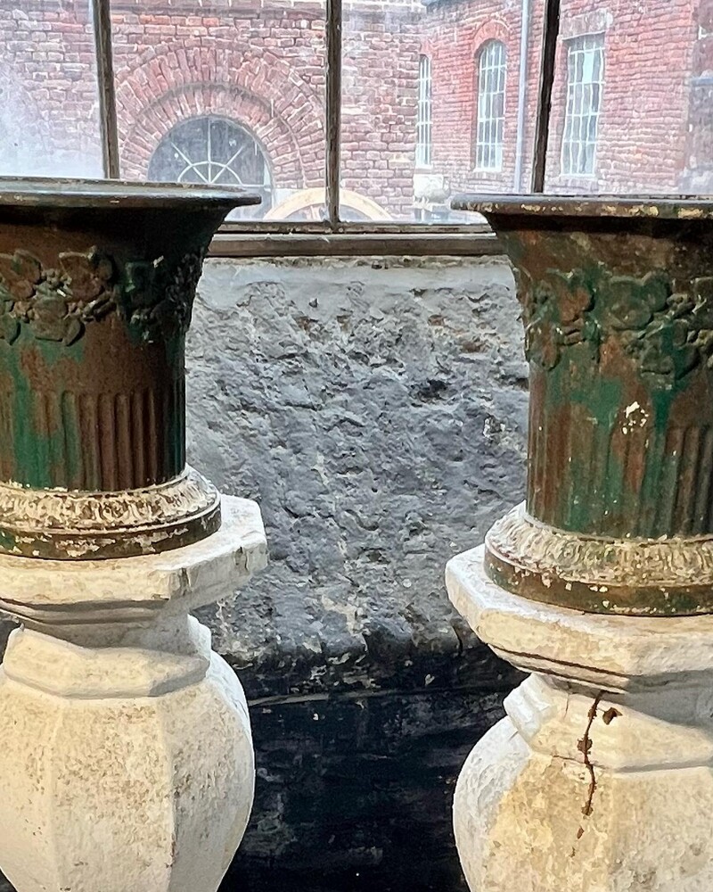 Pair of cast iron vases, late 19th century