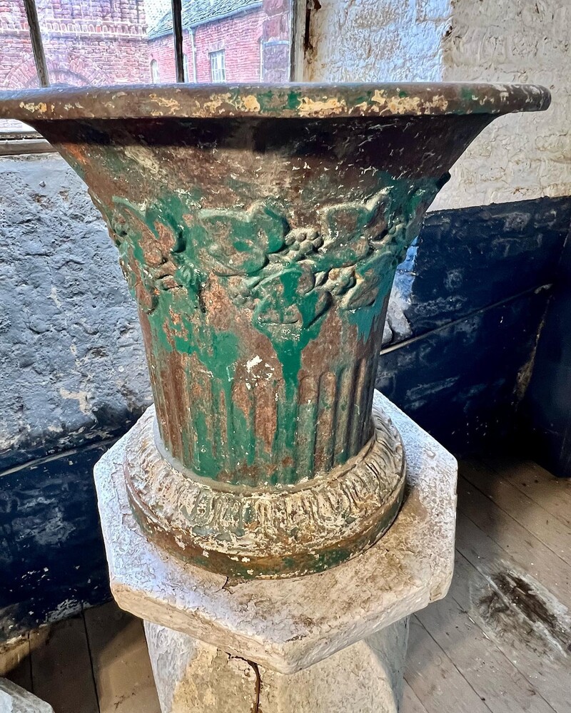 Pair of cast iron vases, late 19th century