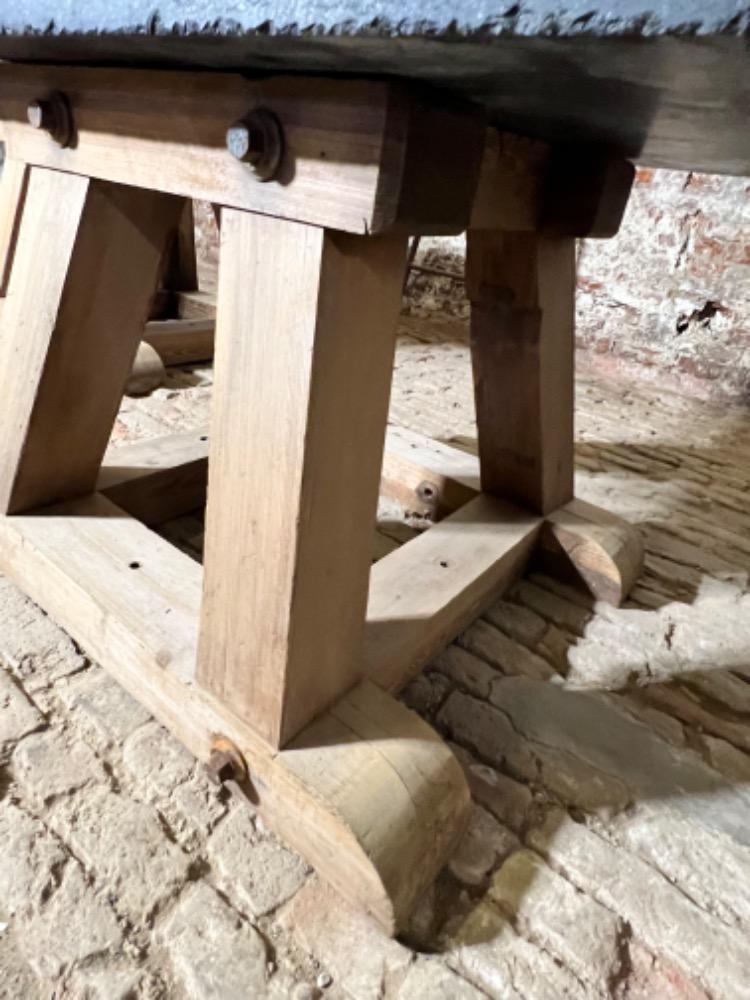 Pair of wooden and stone top tables, early 20th century 