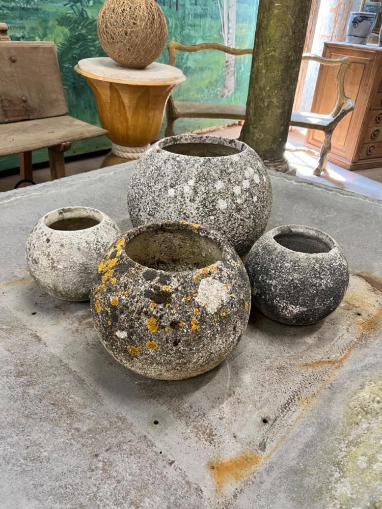 Set of 4 concrete planters for garden, mid-20th century