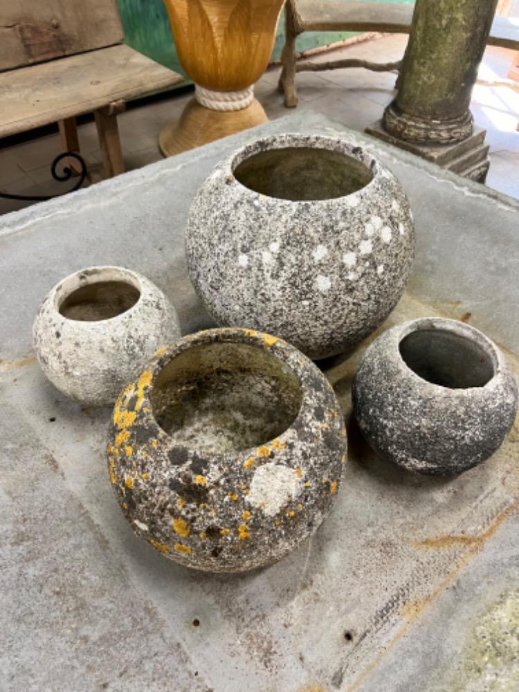 Set of 4 concrete planters for garden, mid-20th century