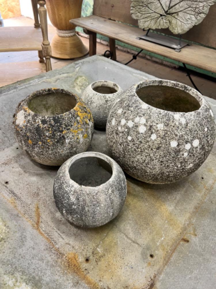 Set of 4 concrete planters for garden, mid-20th century