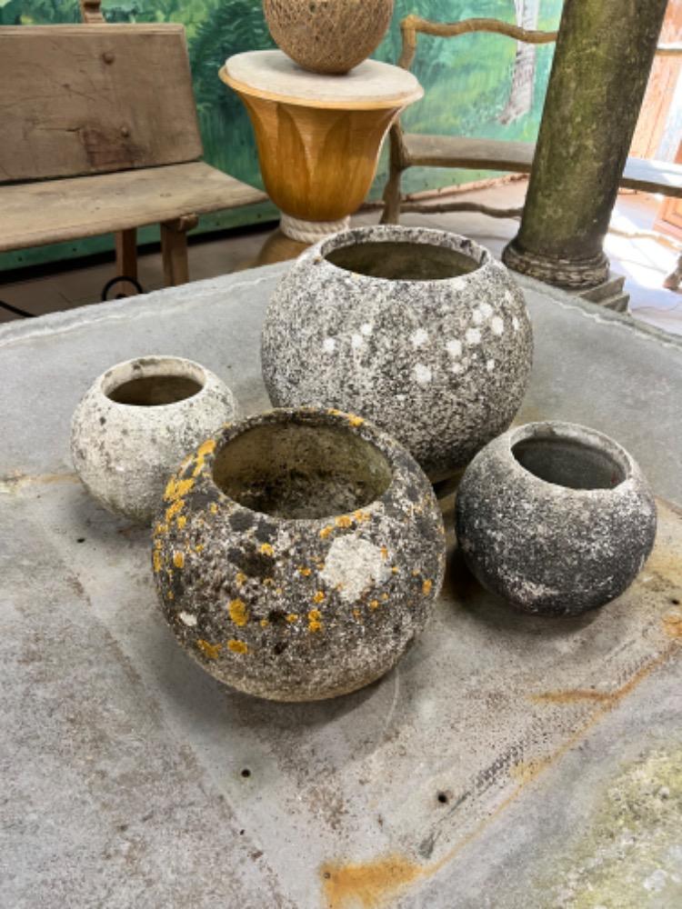 Set of 4 concrete planters for garden, mid-20th century